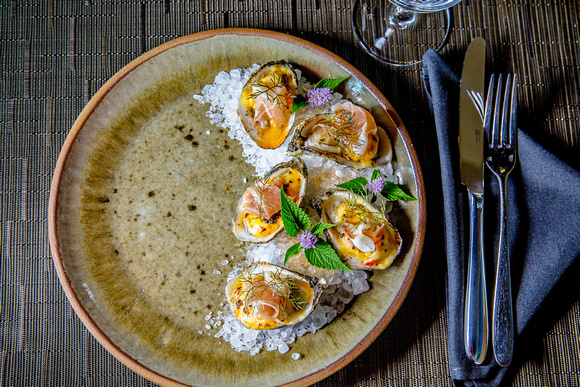 NC Oysters with Ham & Pimento Cheese